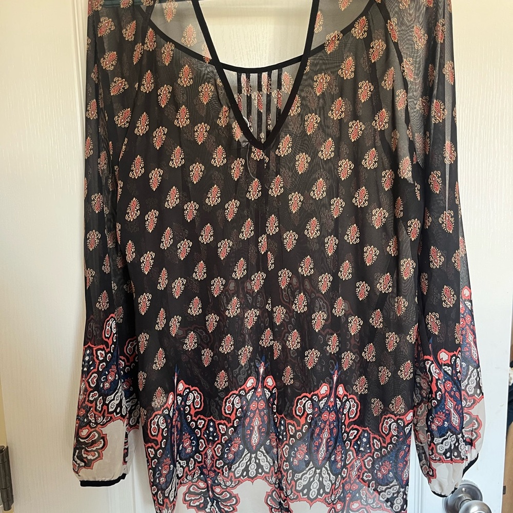 Blu Pepper Navy and Orange Sheer Blouse